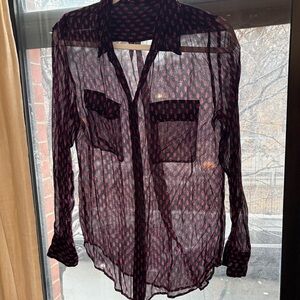 Equipment Black and Pink Patterned Blouse